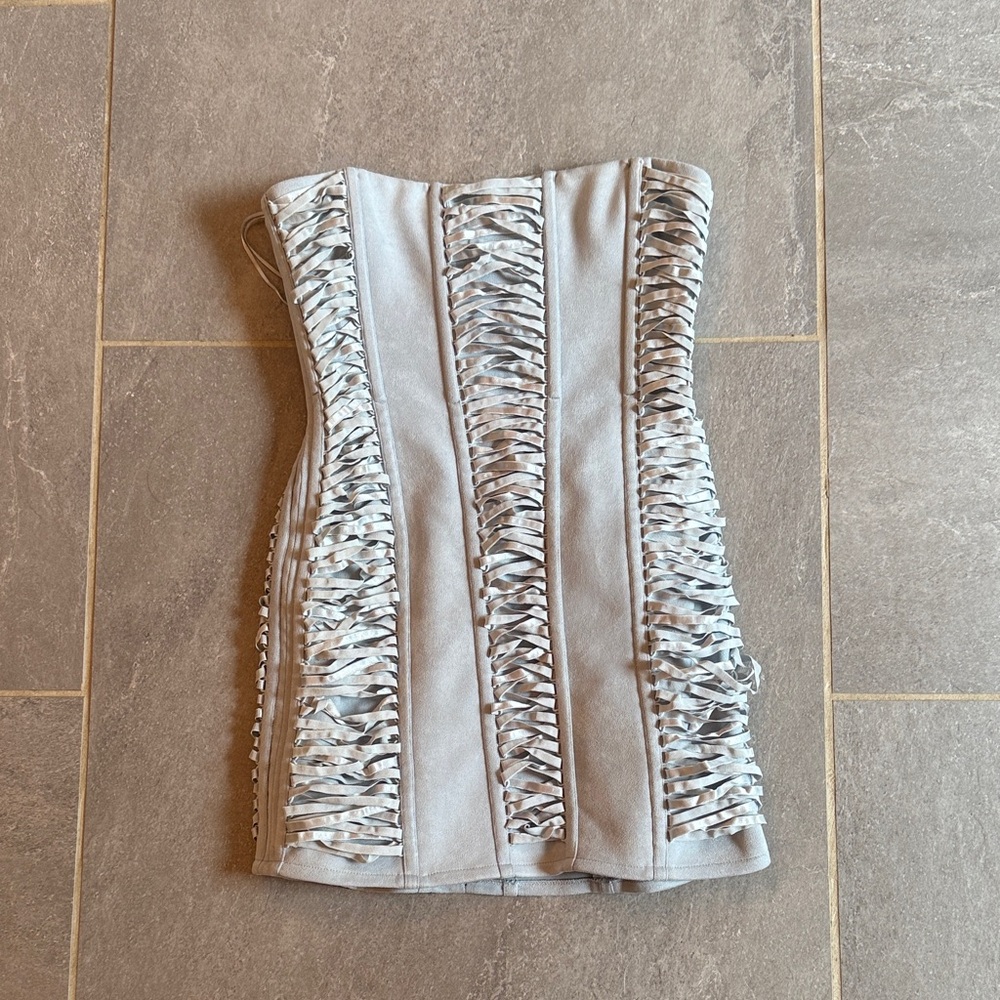 Strapless Lace-Up Detail Mini Dress